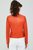 Mary Women's Orange Leather Jacket | Derimod