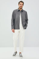 Eric Erkek Gri Deri Gömlek Tipi Ceket | Derimod