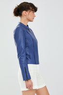 Paris Kadın Mavi Kısa Deri Ceket | Derimod