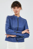 Paris Kadın Mavi Kısa Deri Ceket | Derimod