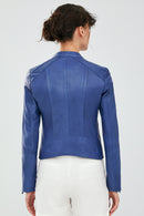 Paris Kadın Mavi Kısa Deri Ceket | Derimod