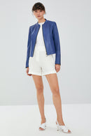 Paris Kadın Mavi Kısa Deri Ceket | Derimod