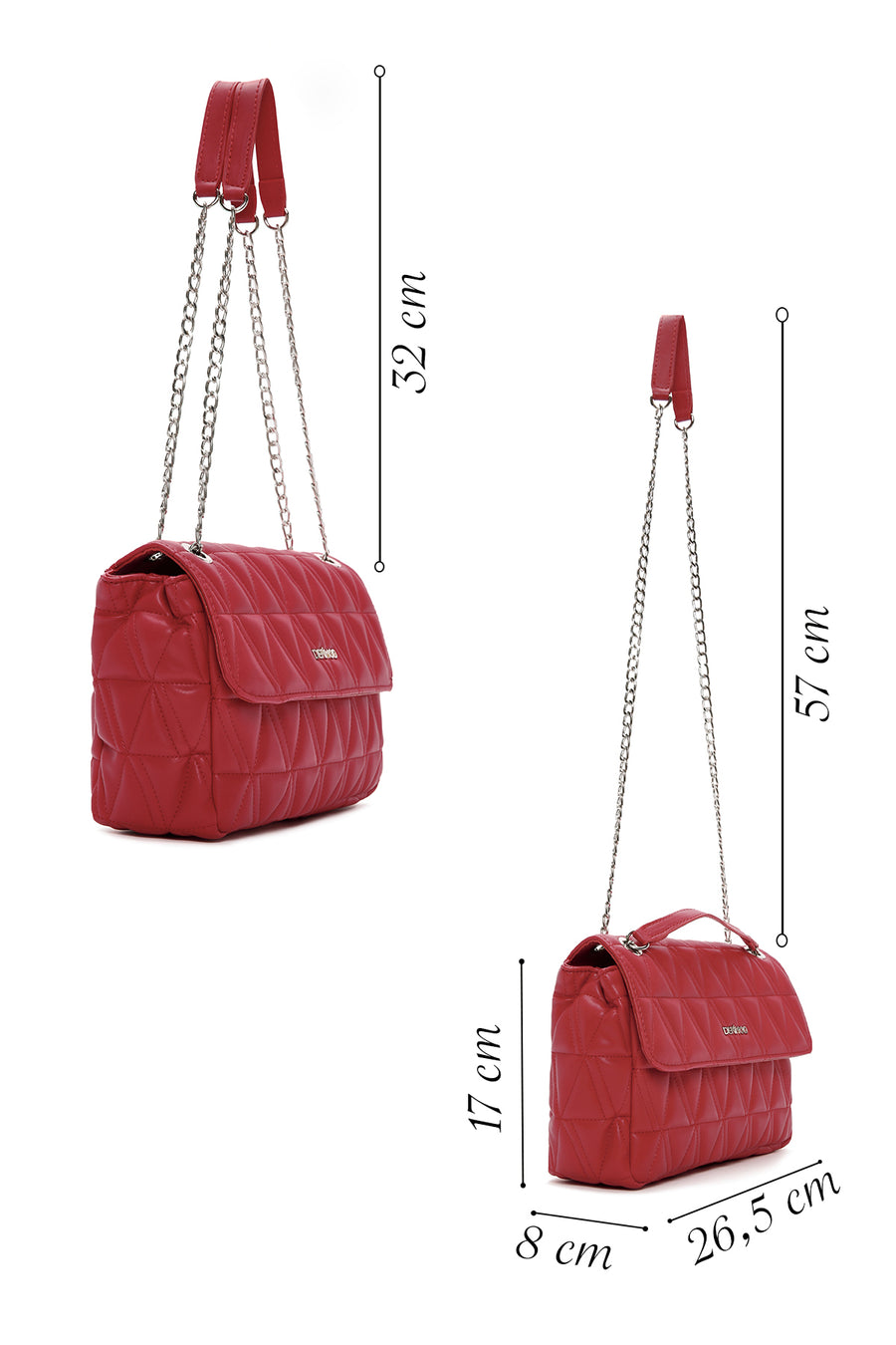 Women's Red Long Chain Strap Quilted Shoulder Bag