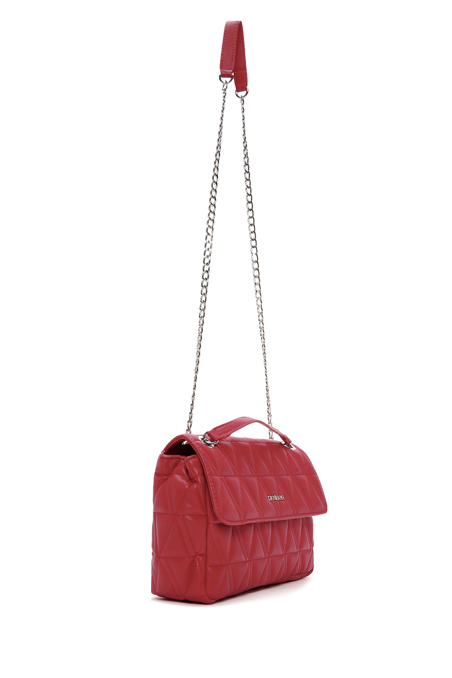 Women's Red Long Chain Strap Quilted Shoulder Bag