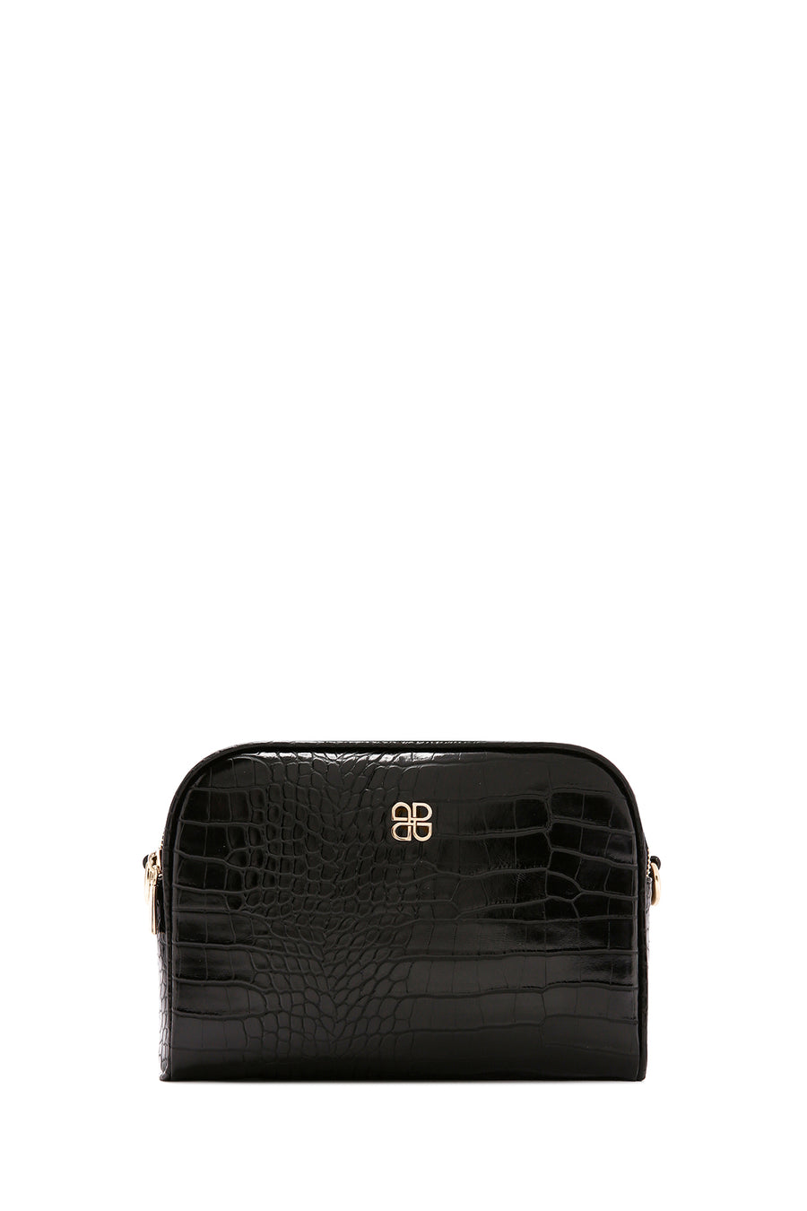 Women's Black Long Strap Crocodile Patterned Crossbody Bag