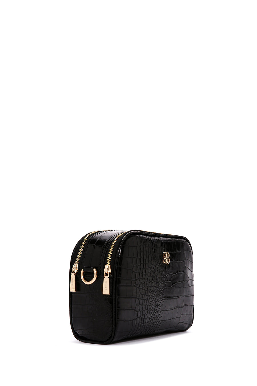 Women's Black Long Strap Crocodile Patterned Crossbody Bag