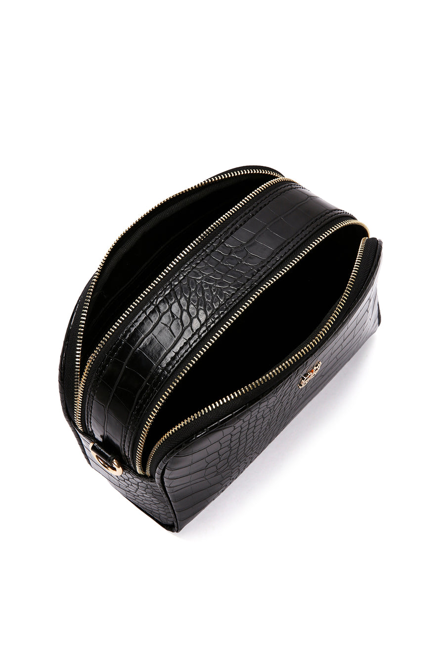 Women's Black Long Strap Crocodile Patterned Crossbody Bag