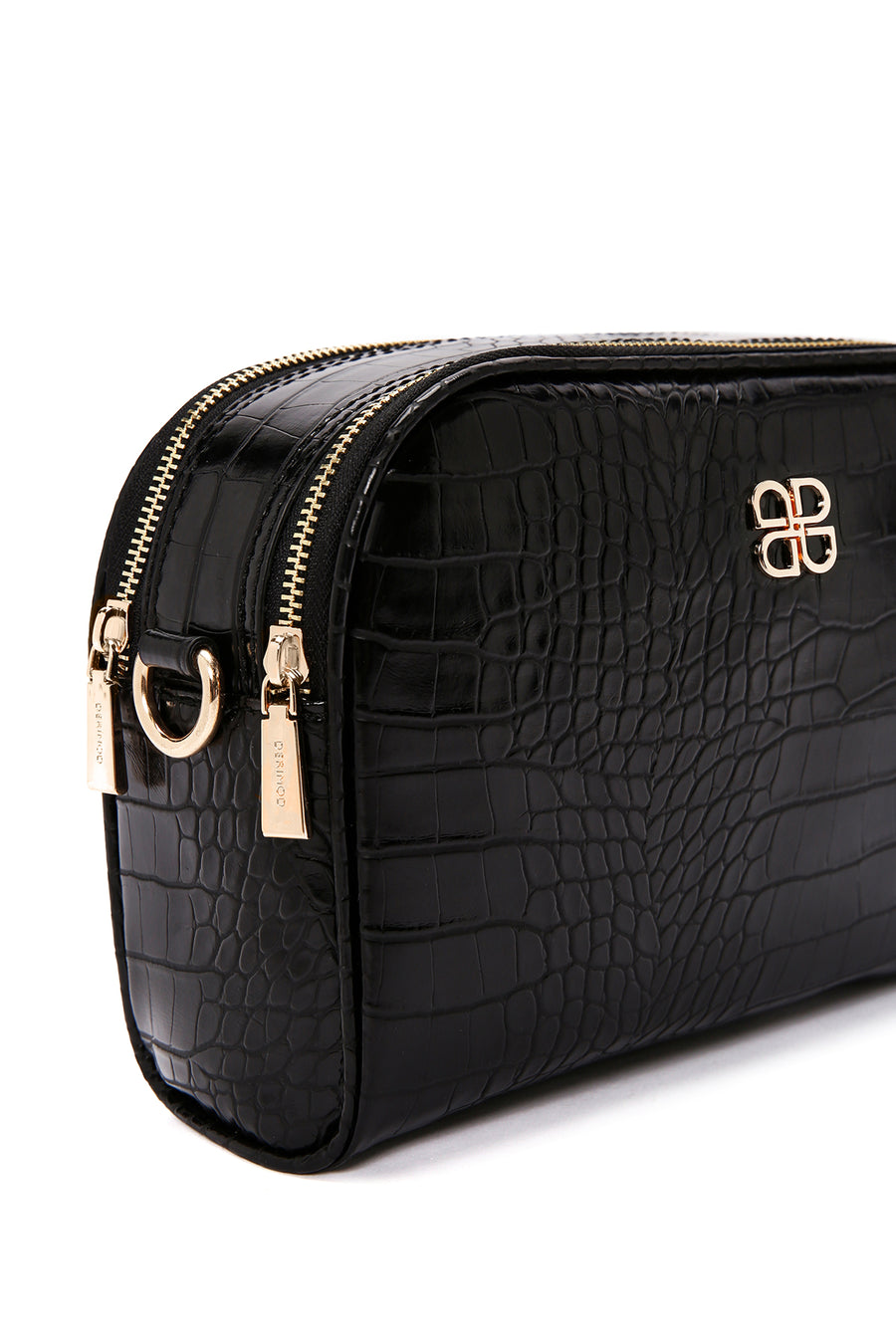 Women's Black Long Strap Crocodile Patterned Crossbody Bag