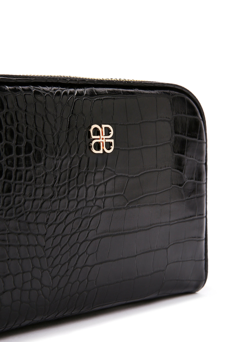 Women's Black Long Strap Crocodile Patterned Crossbody Bag