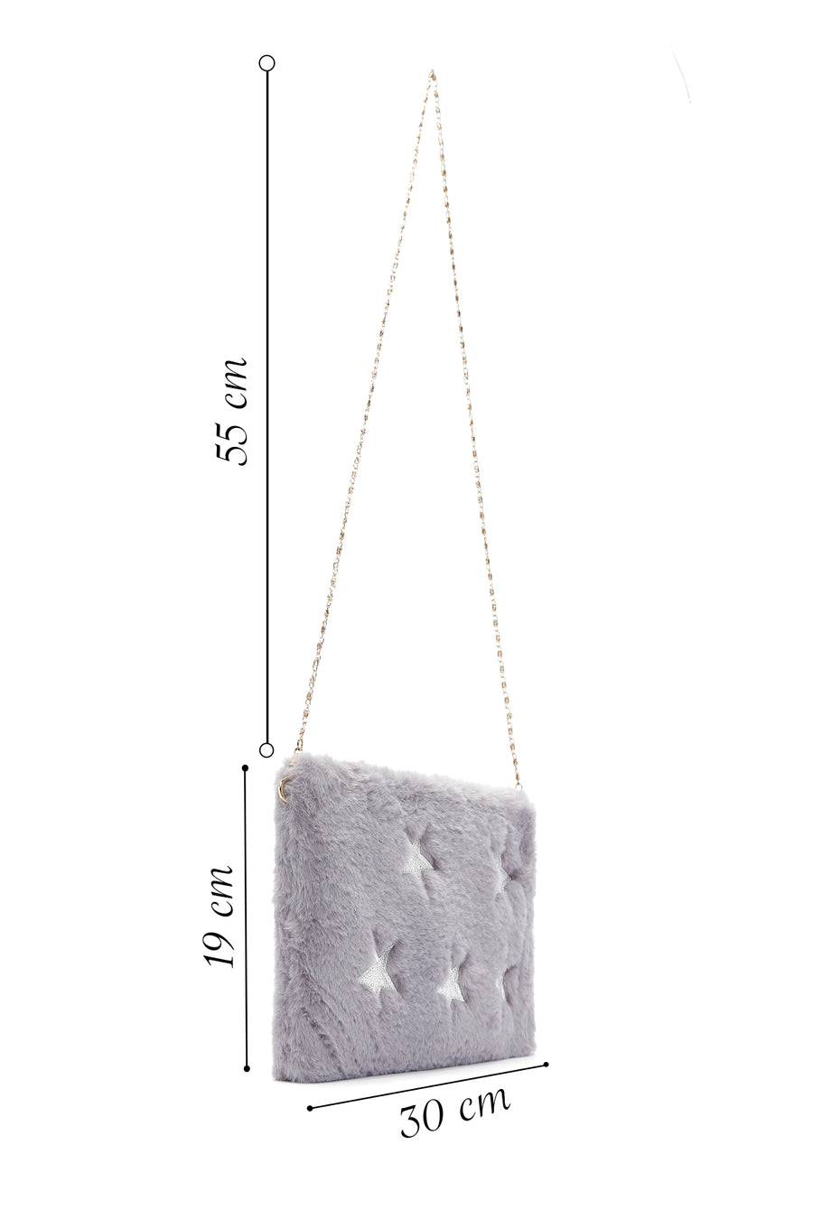 Women's Gray Long Chain Strap Star Pattern Plush Clutch Bag