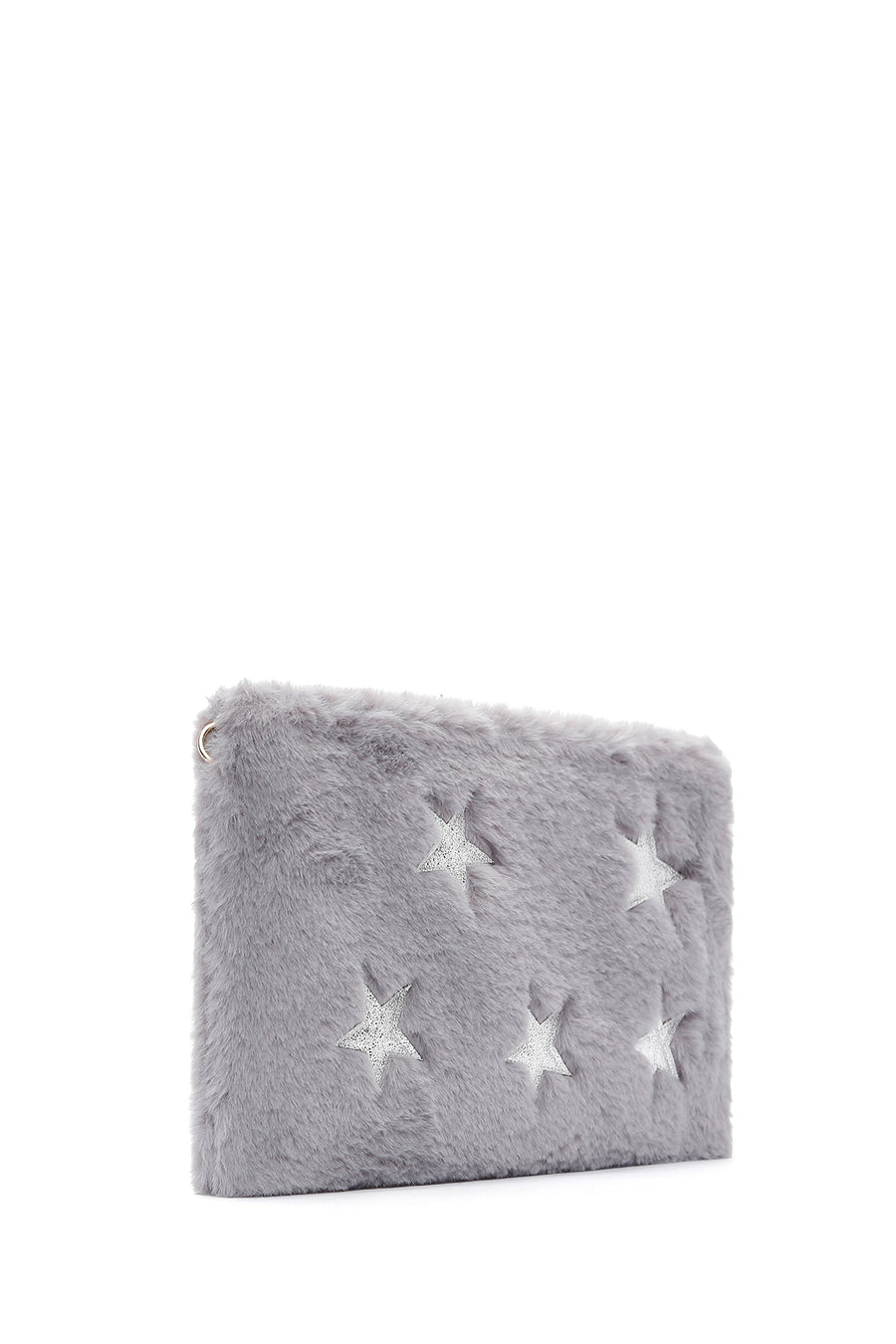 Women's Gray Long Chain Strap Star Pattern Plush Clutch Bag