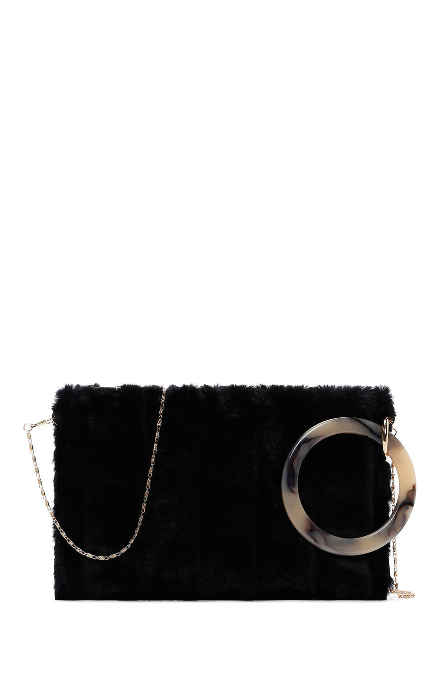 Women's Black Long Chain Strap Plush Clutch Bag 23WBD2213PH | Derimod