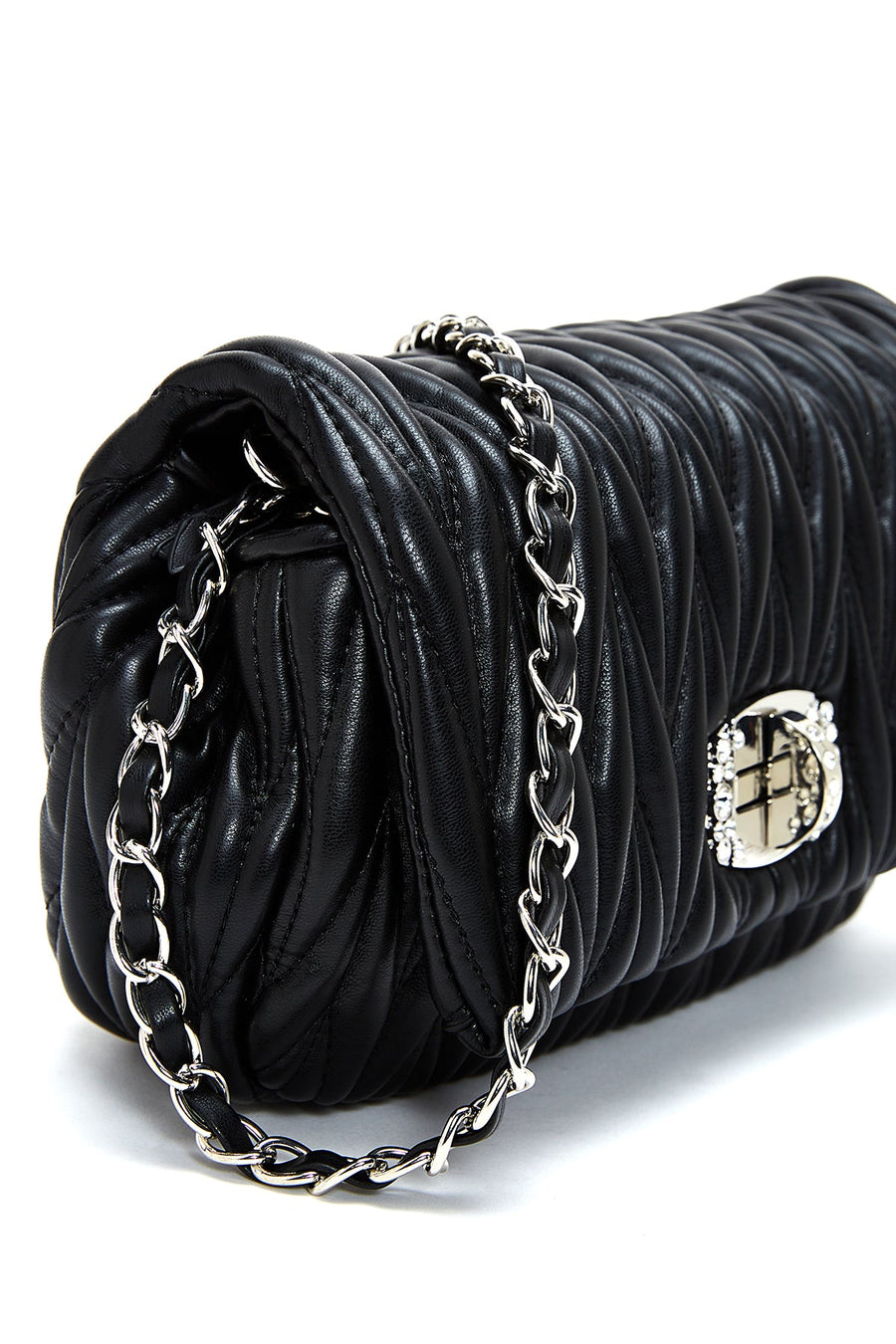 Women's Black Long Strap Quilted Shoulder Bag