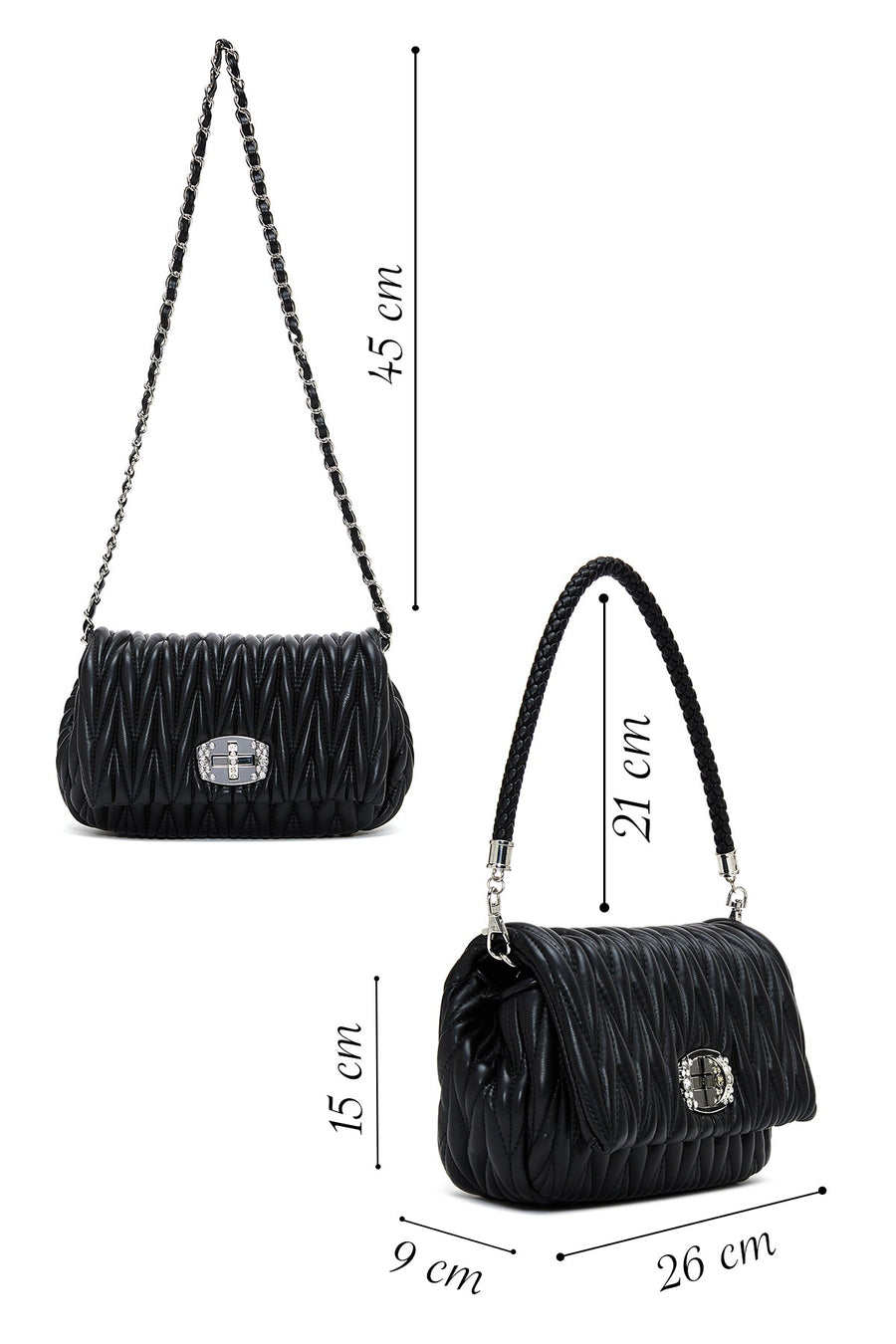 Women's Black Long Strap Quilted Shoulder Bag
