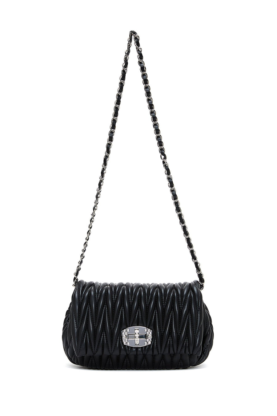 Women's Black Long Strap Quilted Shoulder Bag