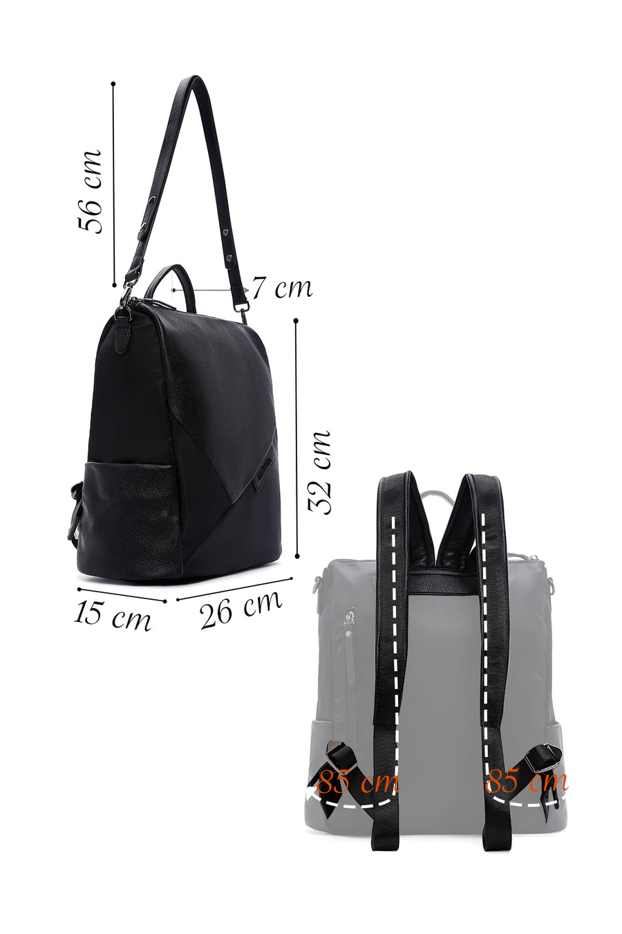 Women's Black Long Strap Backpack