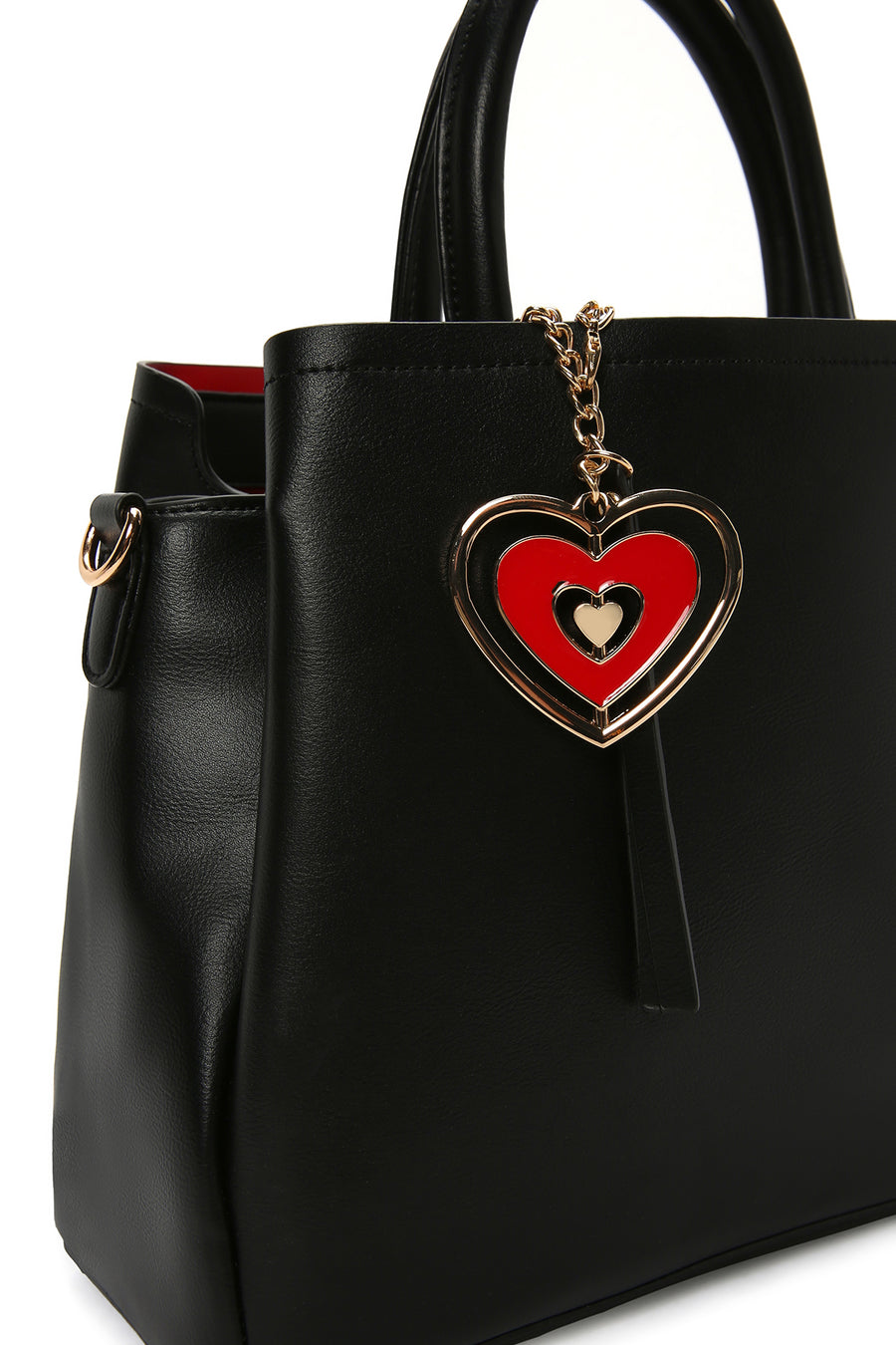 Women's Black Long Strap Crossbody Bag with Accessory Detail