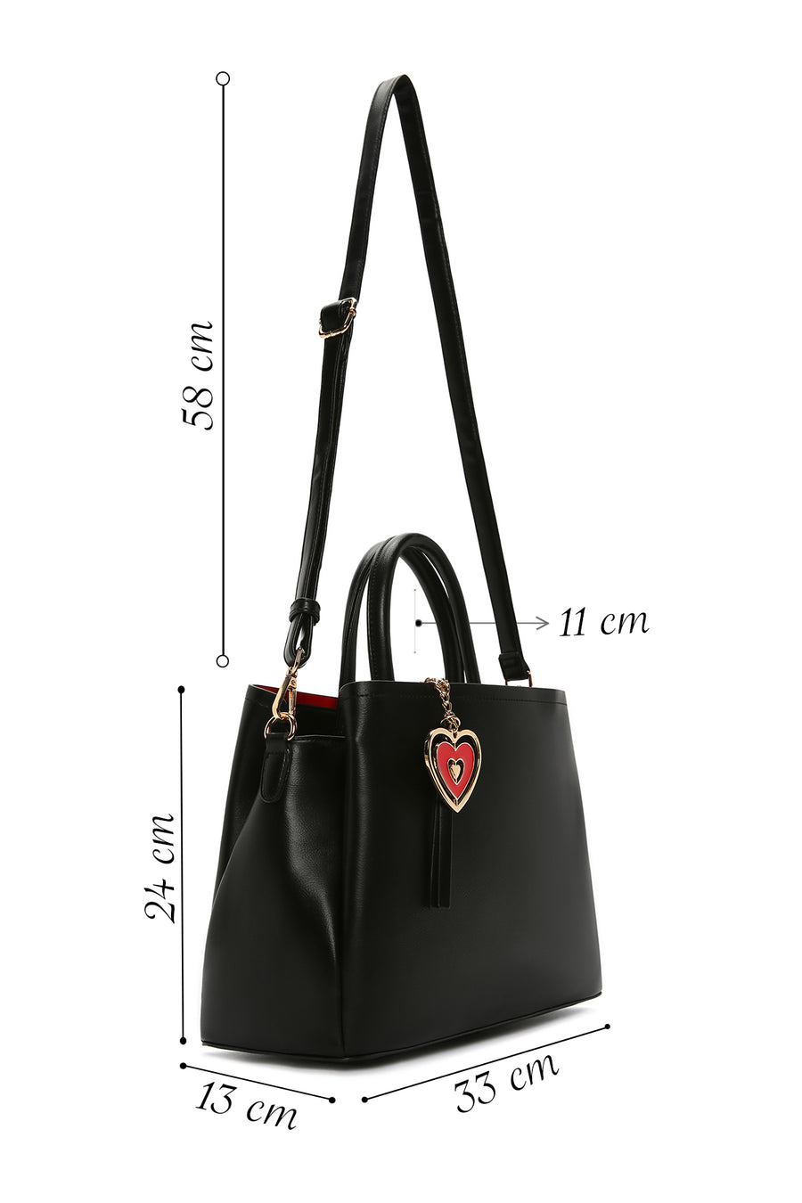 Women's Black Long Strap Crossbody Bag with Accessory Detail