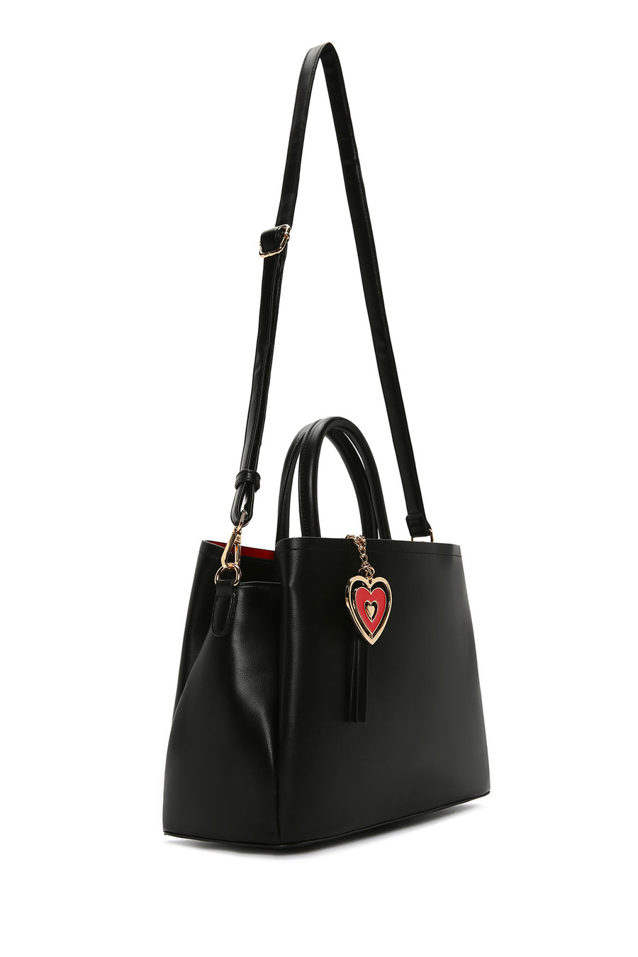 Women's Black Long Strap Crossbody Bag with Accessory Detail
