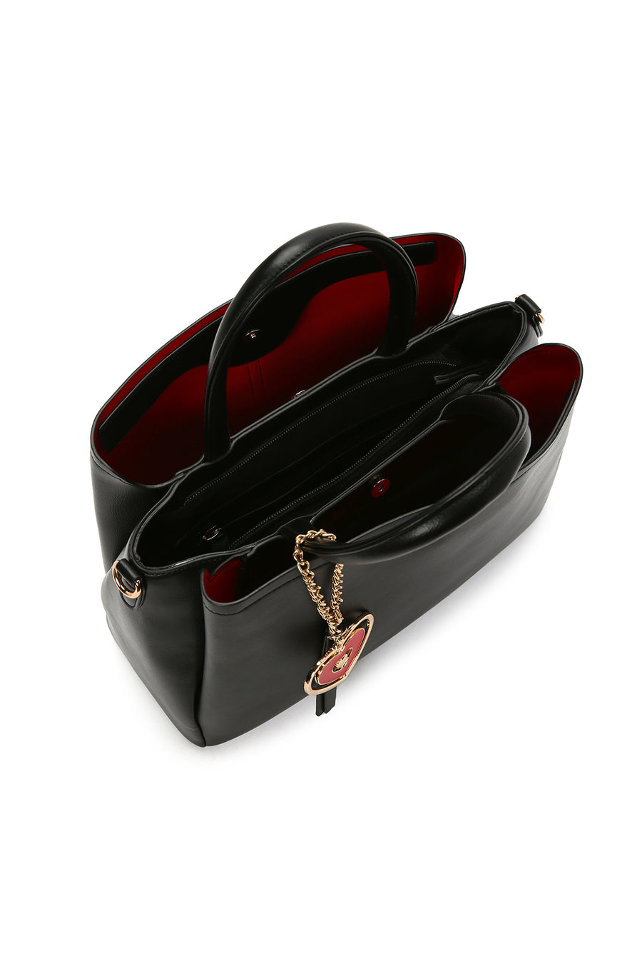 Women's Black Long Strap Crossbody Bag with Accessory Detail