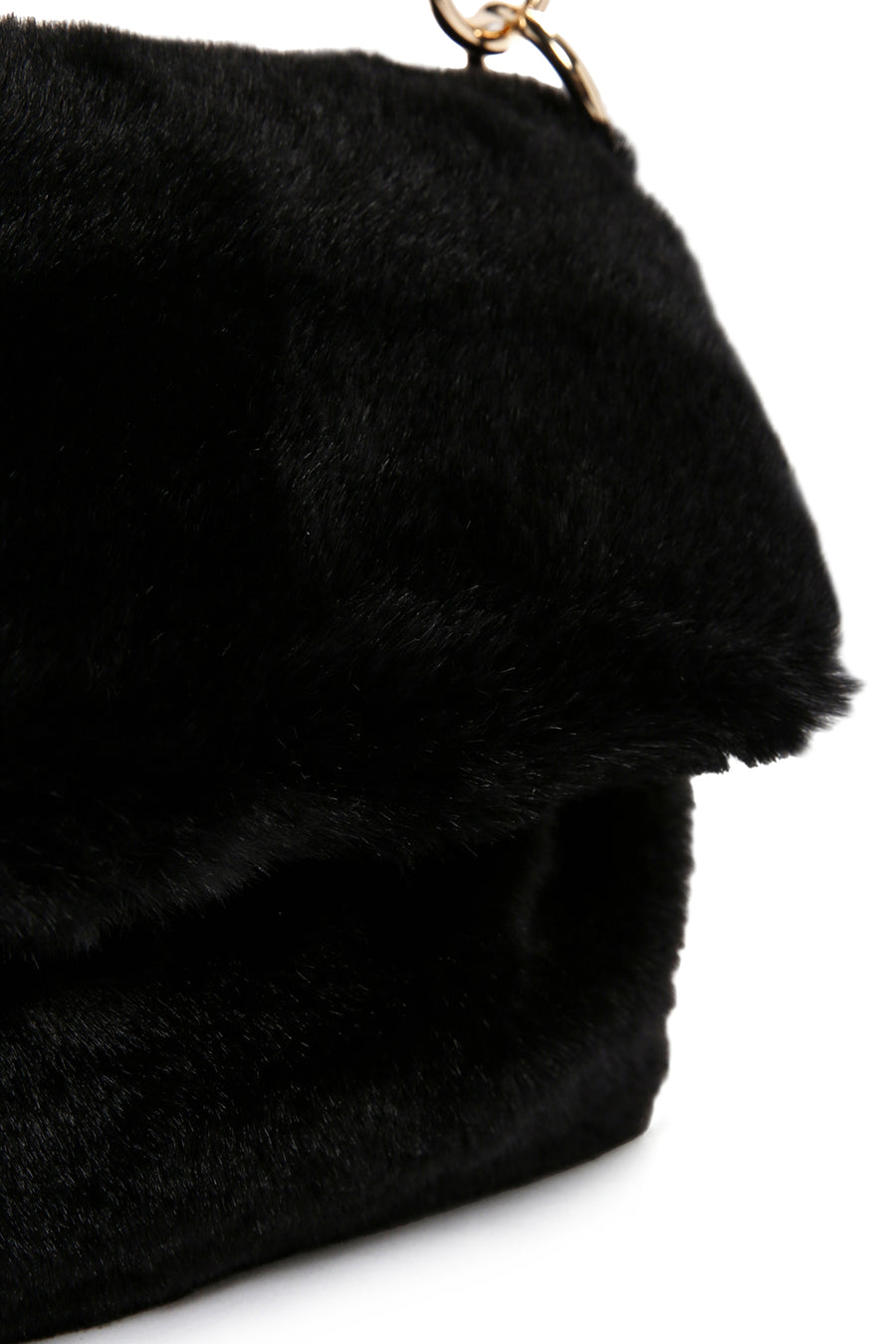Women's Black Long Strap Plush Shoulder Bag