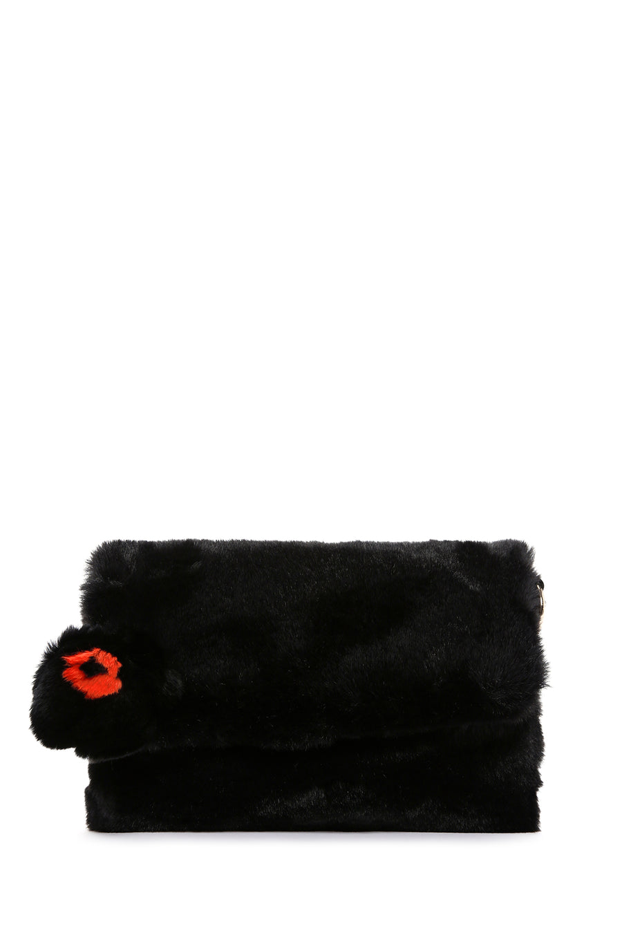 Women's Black Long Strap Plush Shoulder Bag