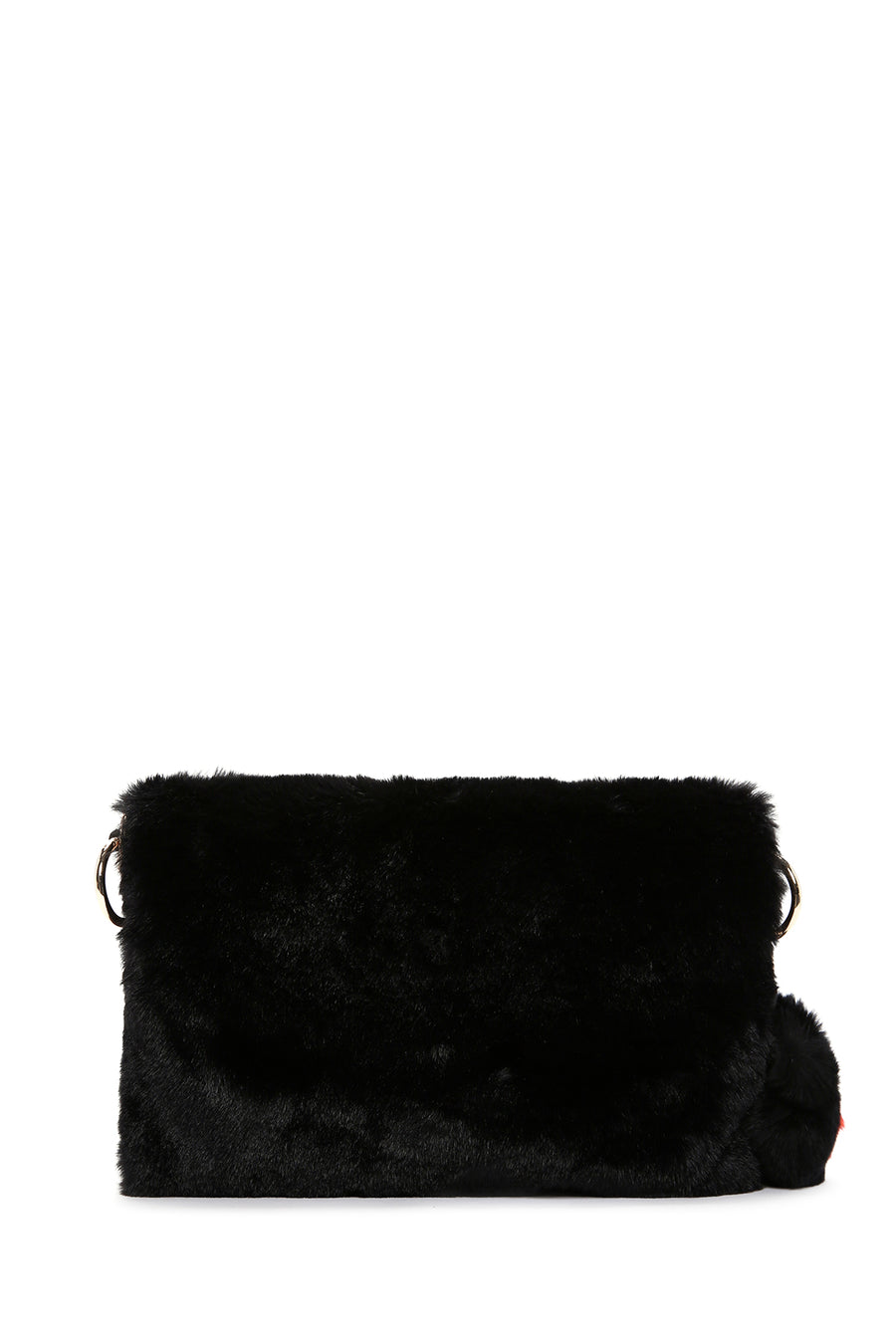 Women's Black Long Strap Plush Shoulder Bag