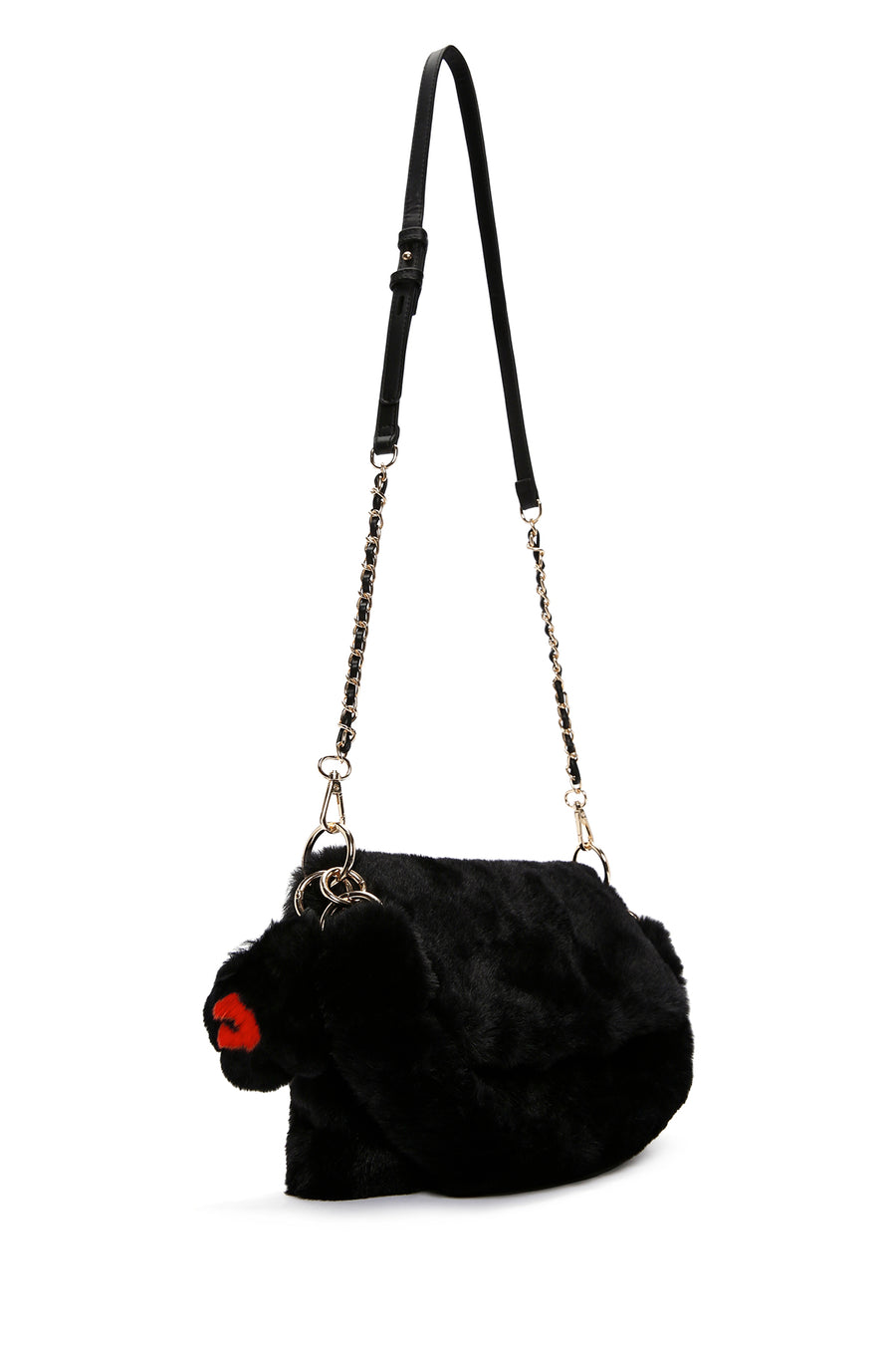 Women's Black Long Strap Plush Shoulder Bag