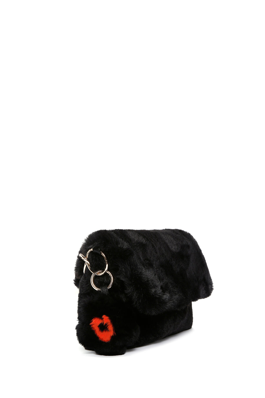 Women's Black Long Strap Plush Shoulder Bag