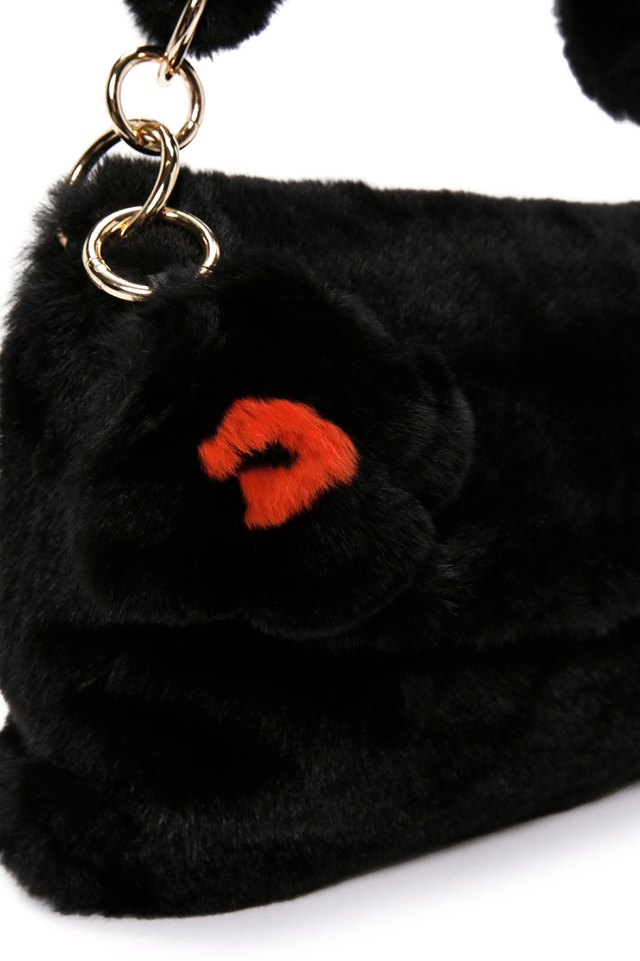 Women's Black Long Strap Plush Shoulder Bag