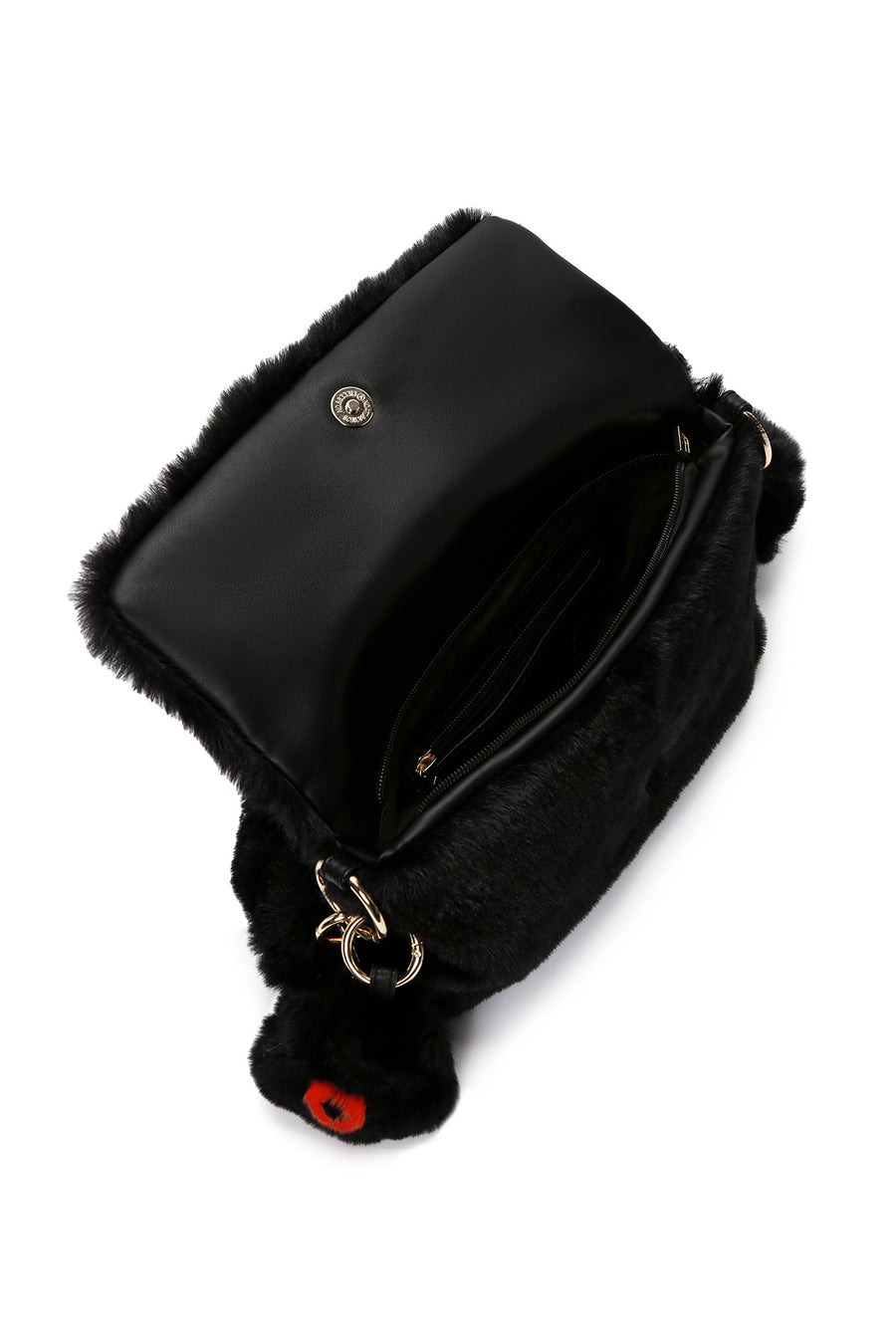Women's Black Long Strap Plush Shoulder Bag