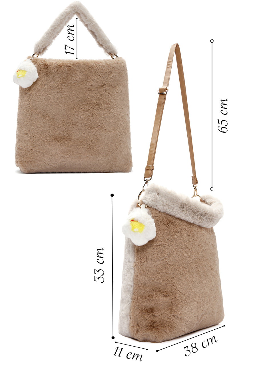 Women's Beige Long Strap Plush Shoulder Bag