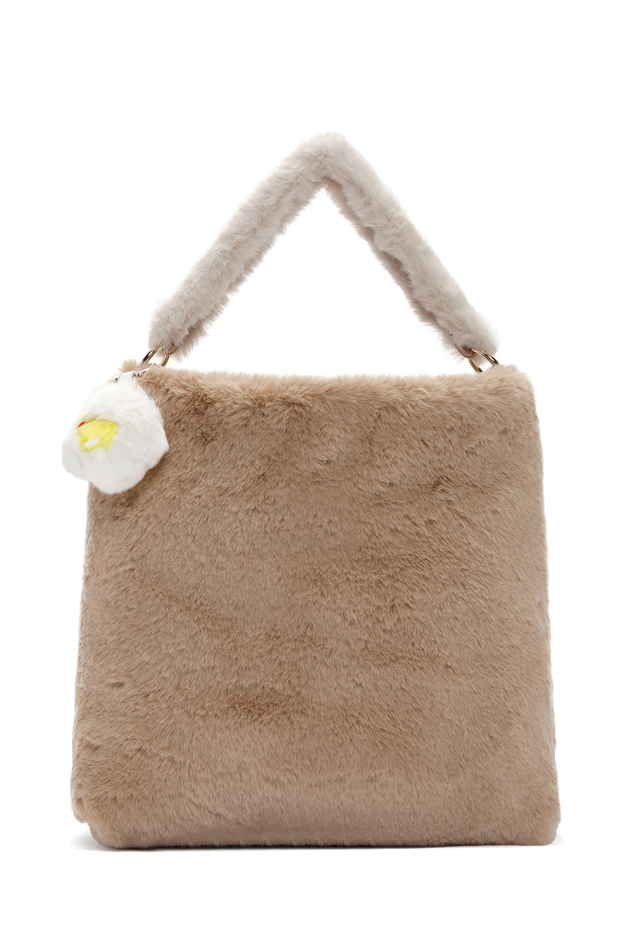 Women's Beige Long Strap Plush Shoulder Bag