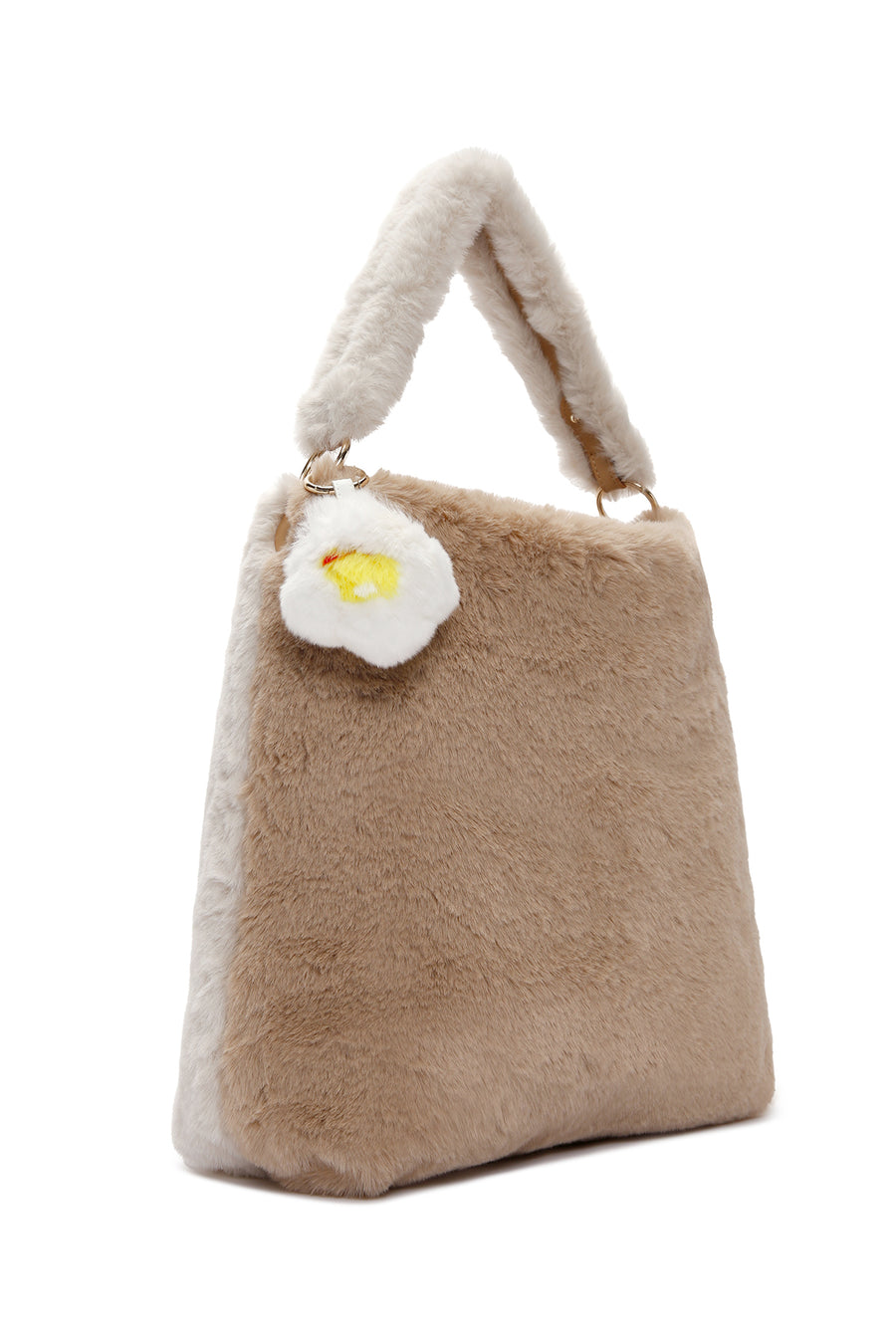 Women's Beige Long Strap Plush Shoulder Bag
