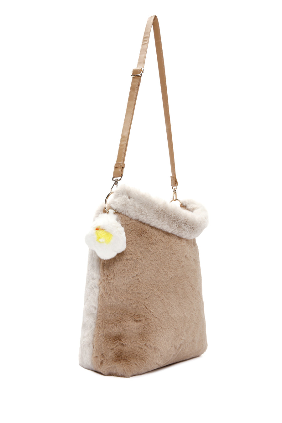 Women's Beige Long Strap Plush Shoulder Bag