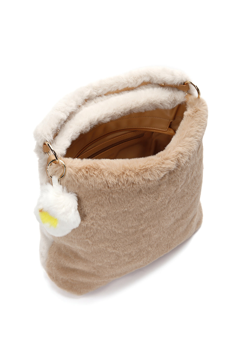 Women's Beige Long Strap Plush Shoulder Bag