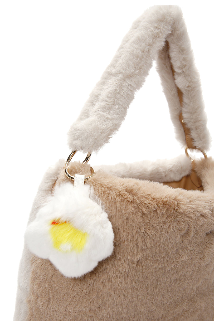 Women's Beige Long Strap Plush Shoulder Bag