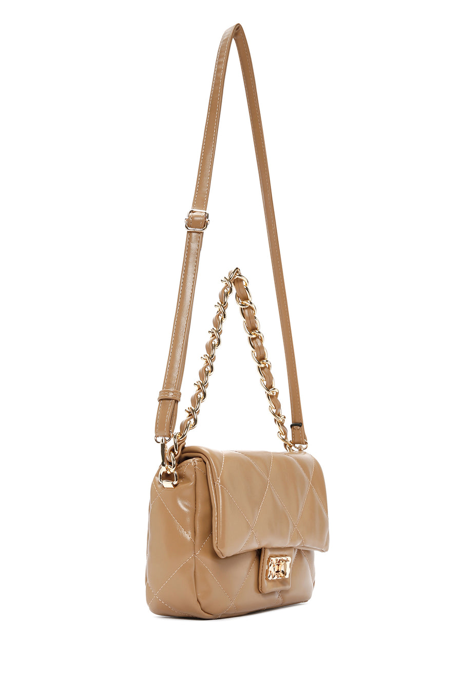 Women's Brown Long Strap Quilted Shoulder Bag