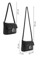 Kadın Siyah Örgü Desenli Uzun Askılı Omuz Çantası | Derimod