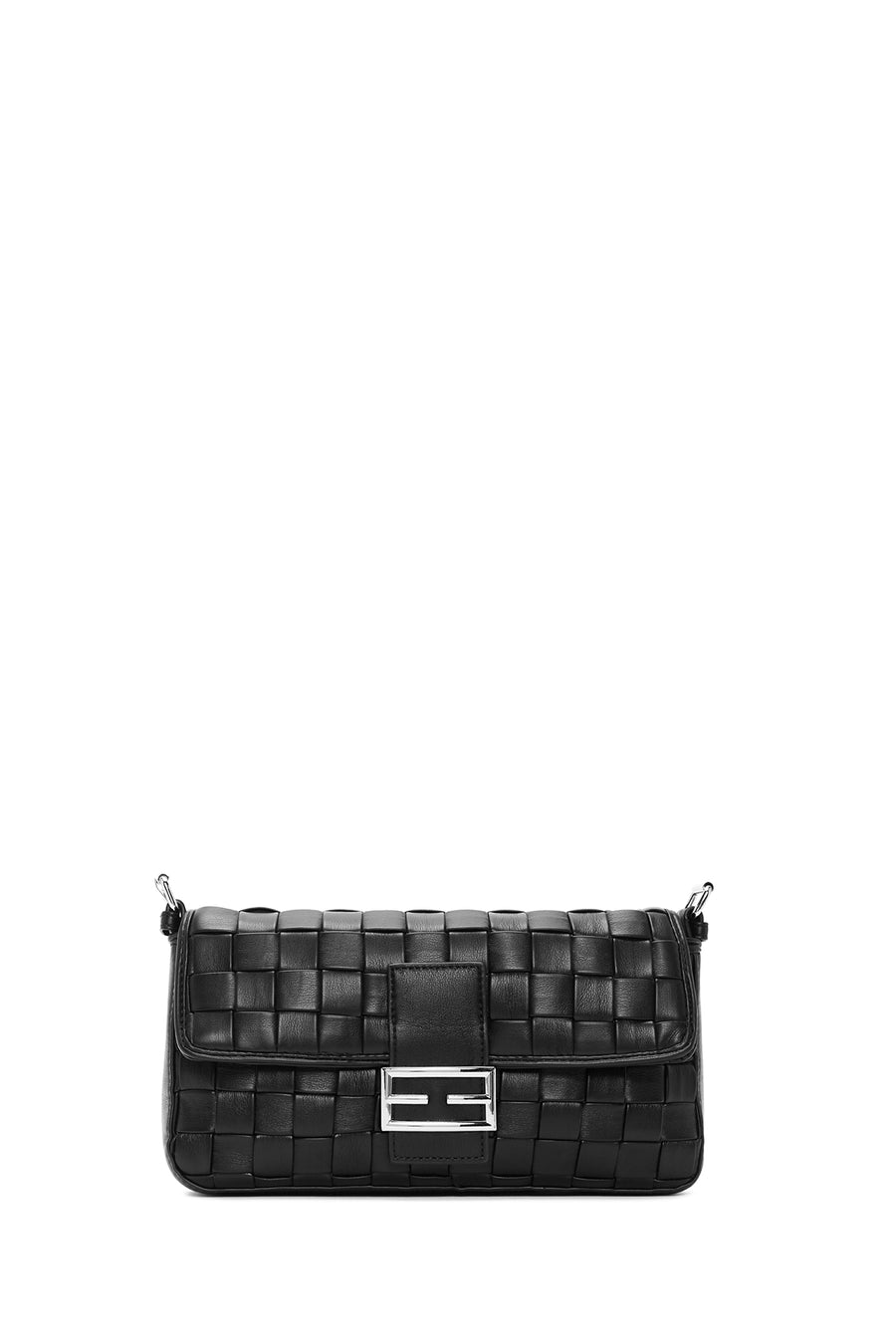 Women's Black Knitted Patterned Long Strap Shoulder Bag