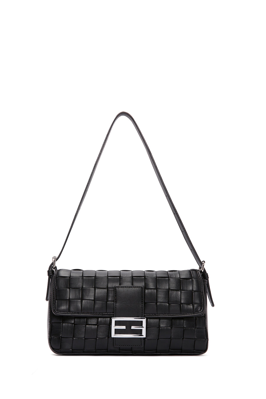 Women's Black Knitted Patterned Long Strap Shoulder Bag