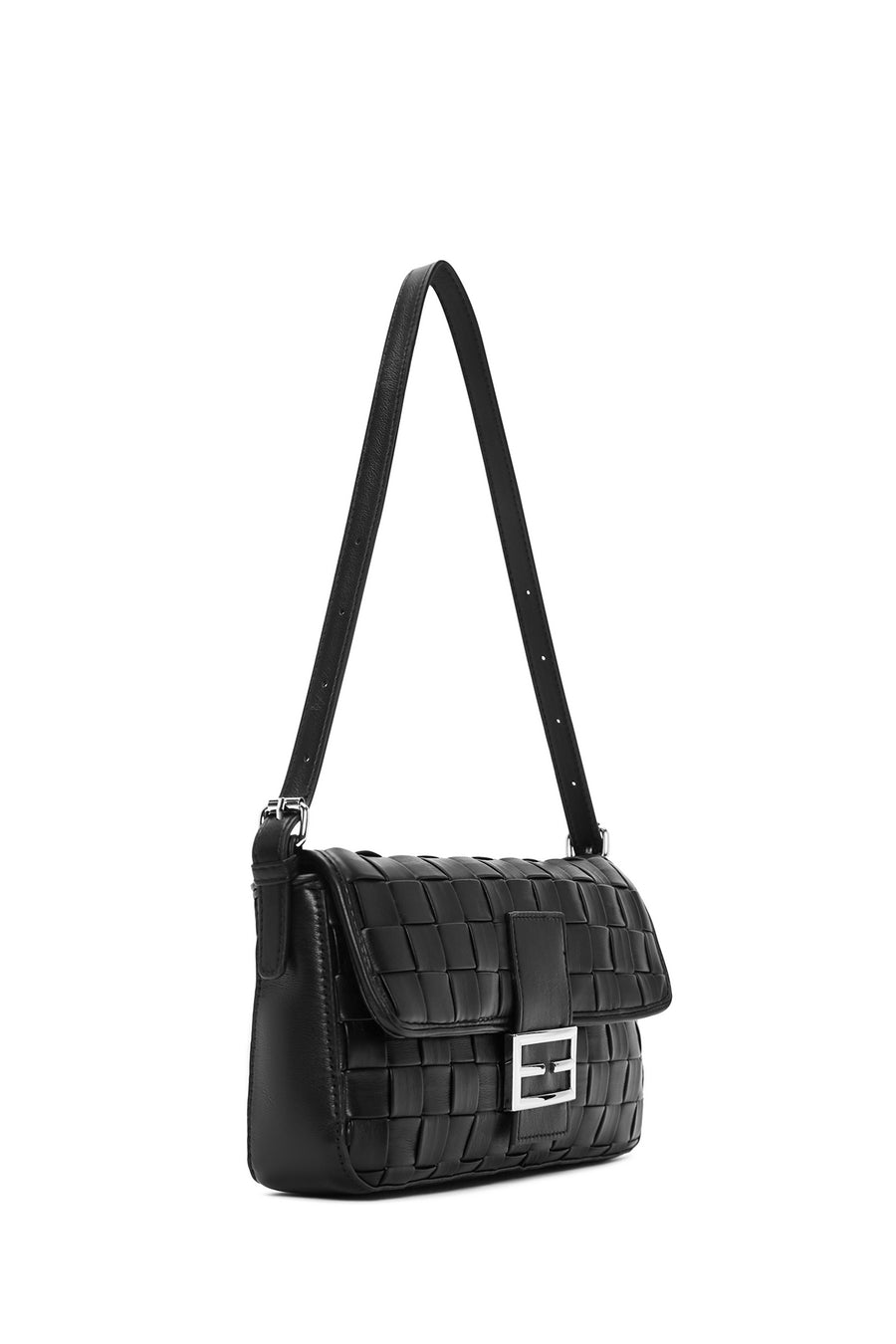 Women's Black Knitted Patterned Long Strap Shoulder Bag