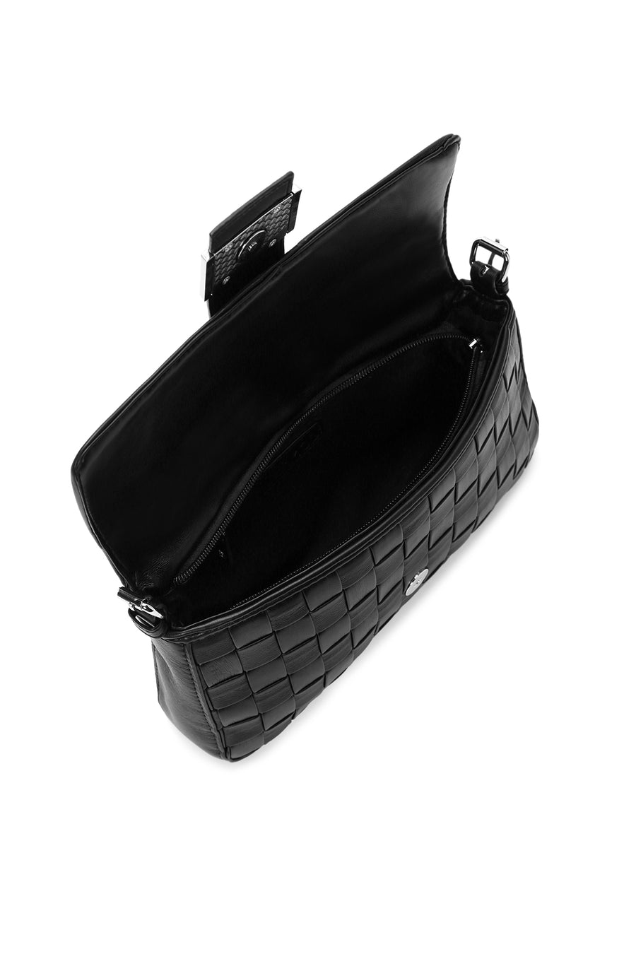 Women's Black Knitted Patterned Long Strap Shoulder Bag