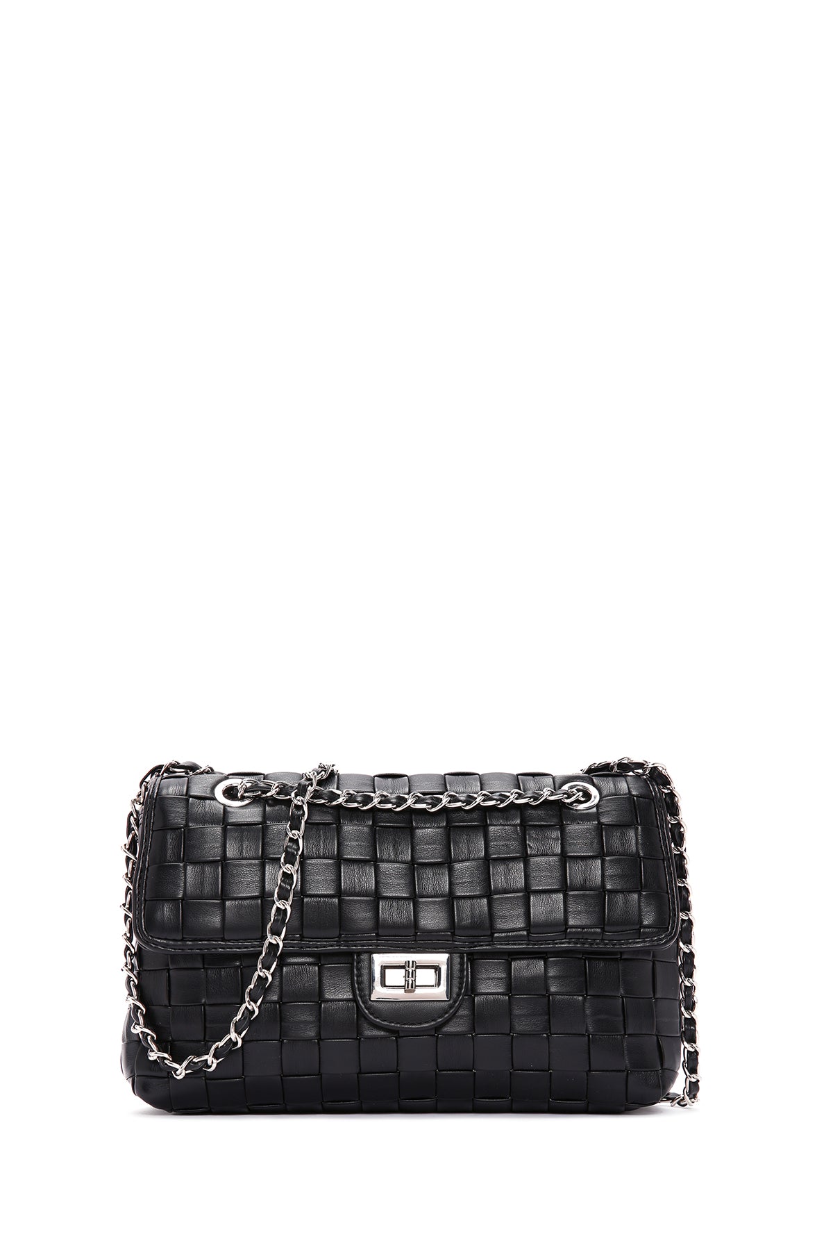 Kadın Siyah Örgü Desenli Uzun Askılı Omuz Çantası 23WBD254829 | Derimod