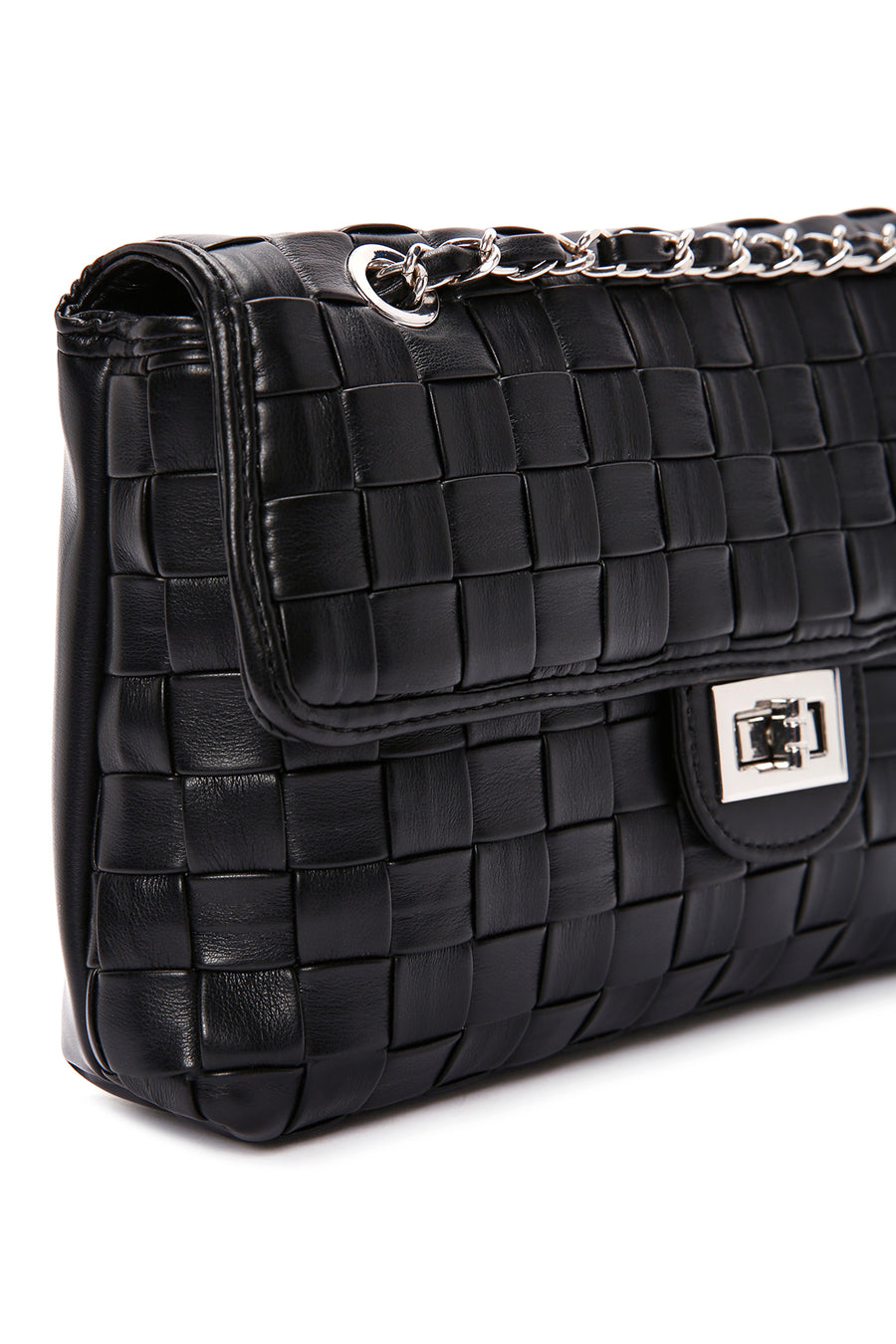 Women's Black Knitted Patterned Long Strap Shoulder Bag