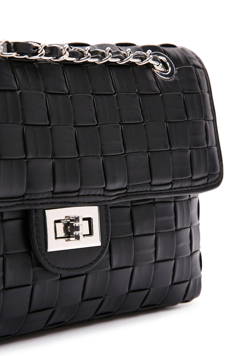 Women's Black Knitted Patterned Long Strap Shoulder Bag