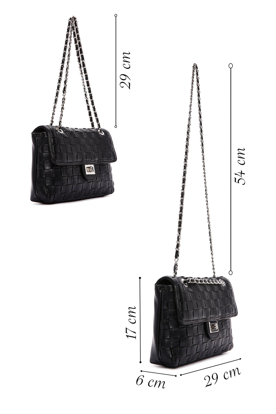 Women's Black Knitted Patterned Long Strap Shoulder Bag
