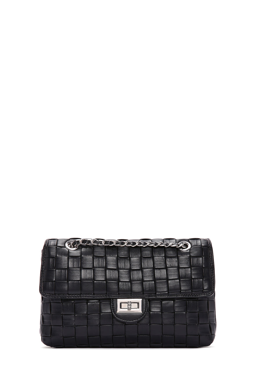 Women's Black Knitted Patterned Long Strap Shoulder Bag