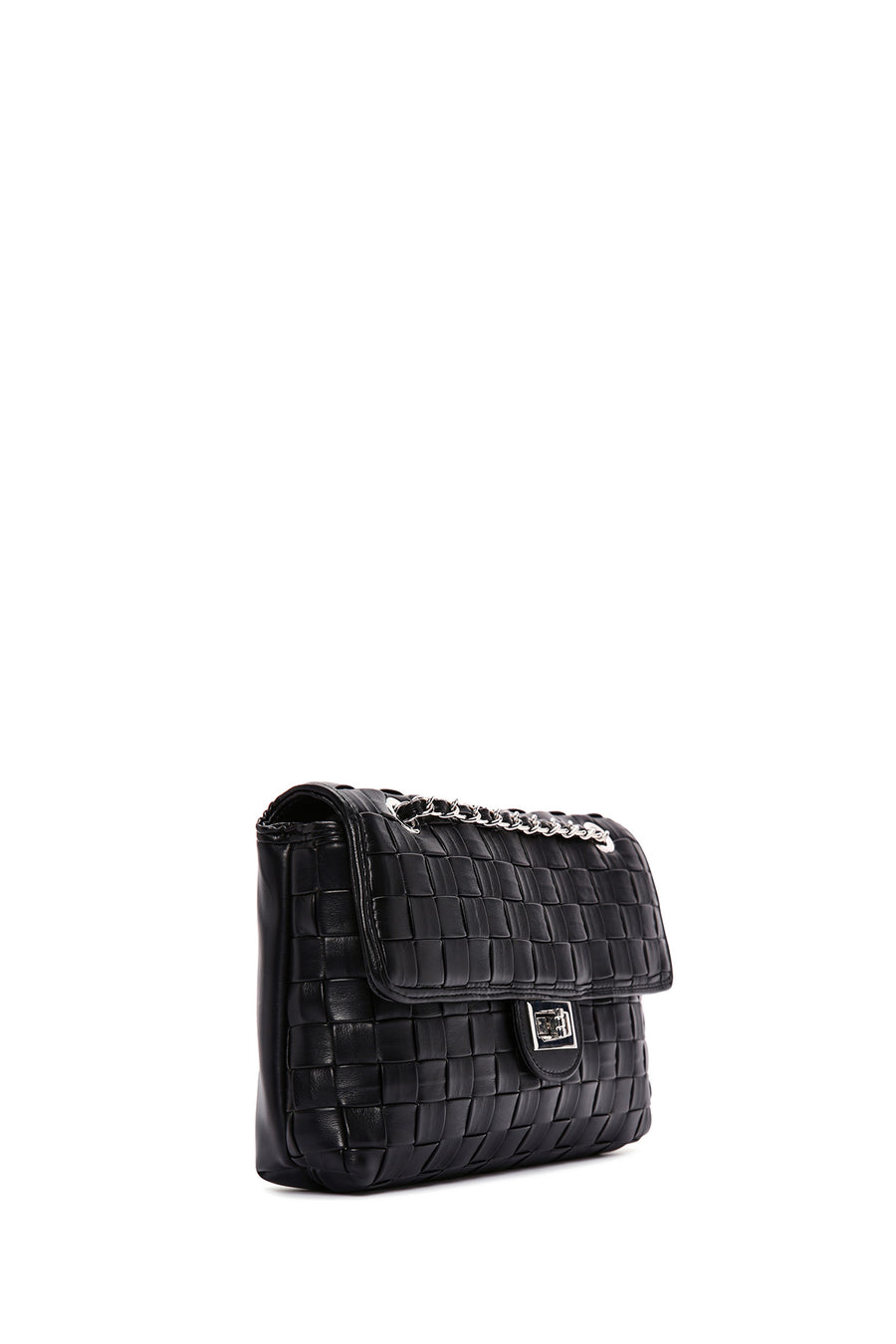 Women's Black Knitted Patterned Long Strap Shoulder Bag