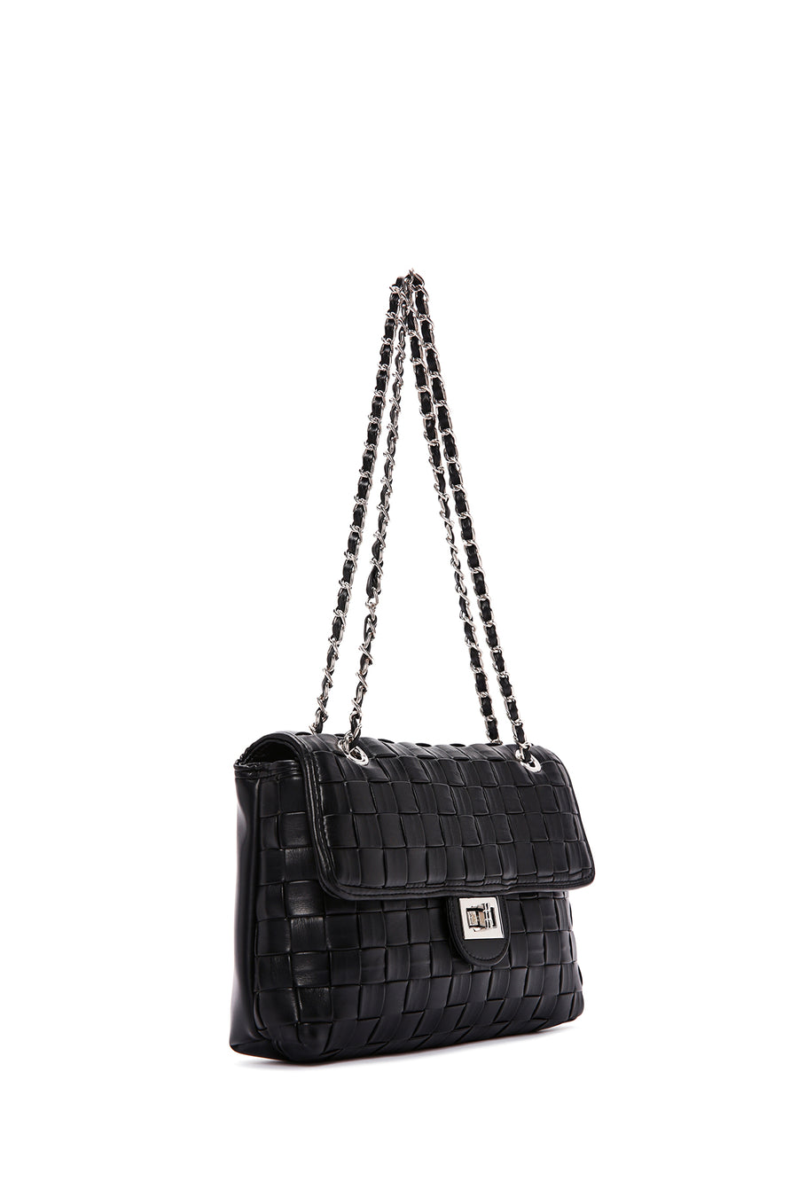 Women's Black Knitted Patterned Long Strap Shoulder Bag